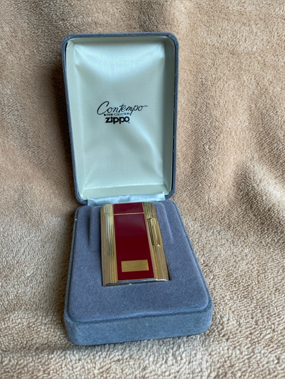 Vintage Zippo Contempo Butane Lighter Red Enamel Gold Color w/Box